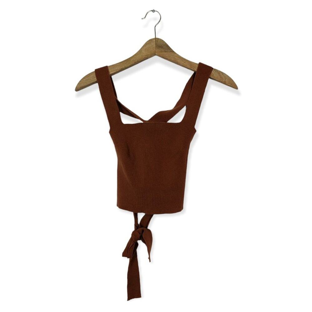 Le Lis Burnt Orange Sleeveless Ribbed Crisscross Back Cropped Blouse